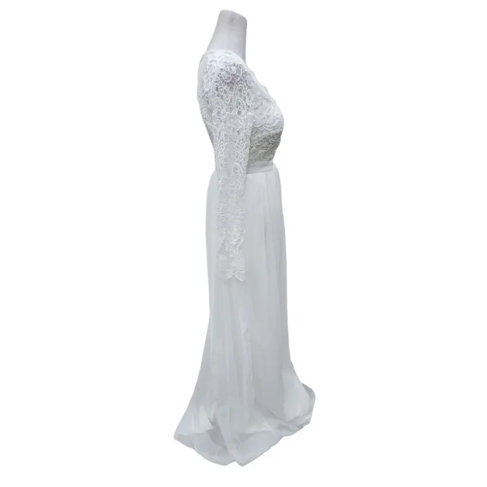 Lulus Awaken‎ My Love Maxi Dress Women’s XS White Lace Long Sleeve Bridal Formal